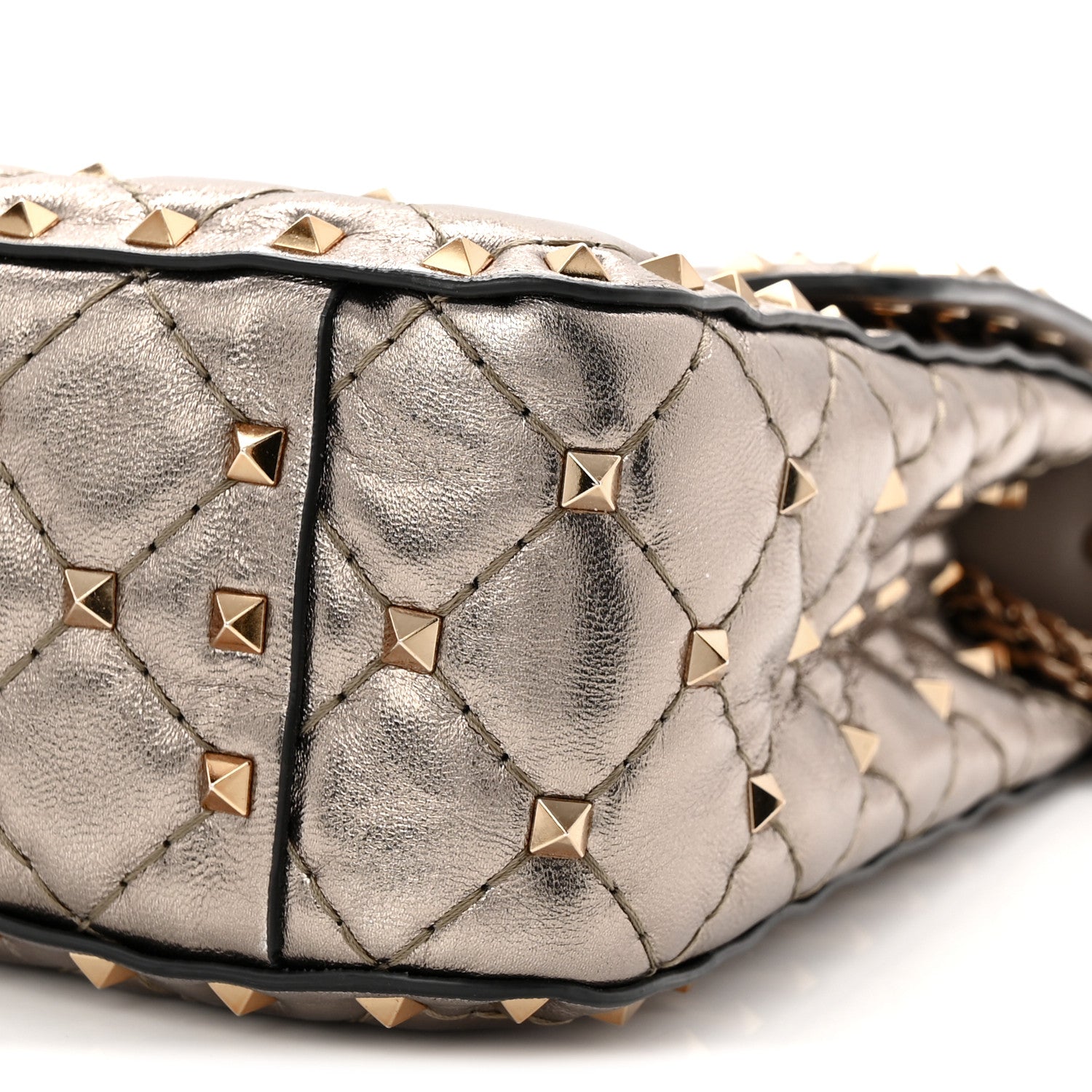 Valentino Garavani Metallic Lambskin Medium Rockstud Spike Shoulder Bag  Sasso 9 of 9