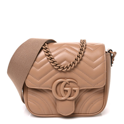 Gucci Calfskin Matelasse Monochrome Mini GG Marmont Crossbody Shoulder Bag Camelia Winter Rose 1 of 10