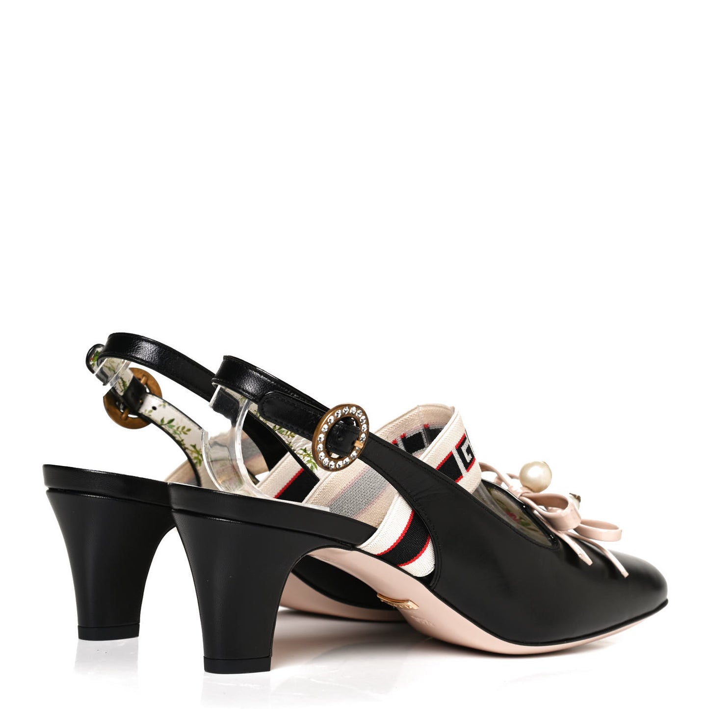 Malaga Kid Bow Ace Stripe Mid Heel Slingback Pumps 39.5 Black