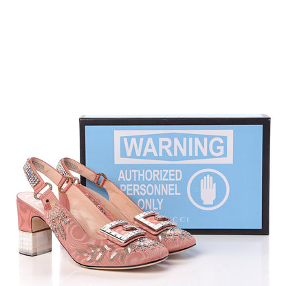Gucci Moire Fabric Eyes Crystal Square G Madelyn Slingbacks 41 New Blush 10 of 10