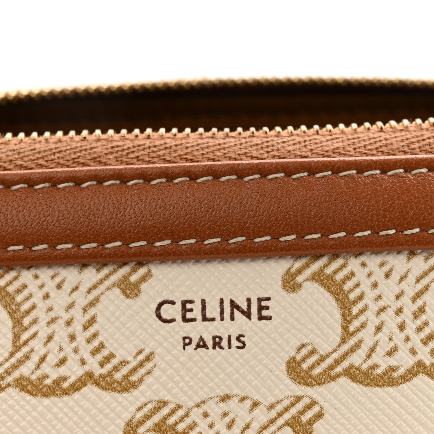 Celine Lambskin Triomphe Canvas Clutch With Chain White Tan