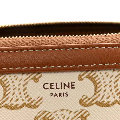 Celine Lambskin Triomphe Canvas Clutch With Chain White Tan 6 of 13