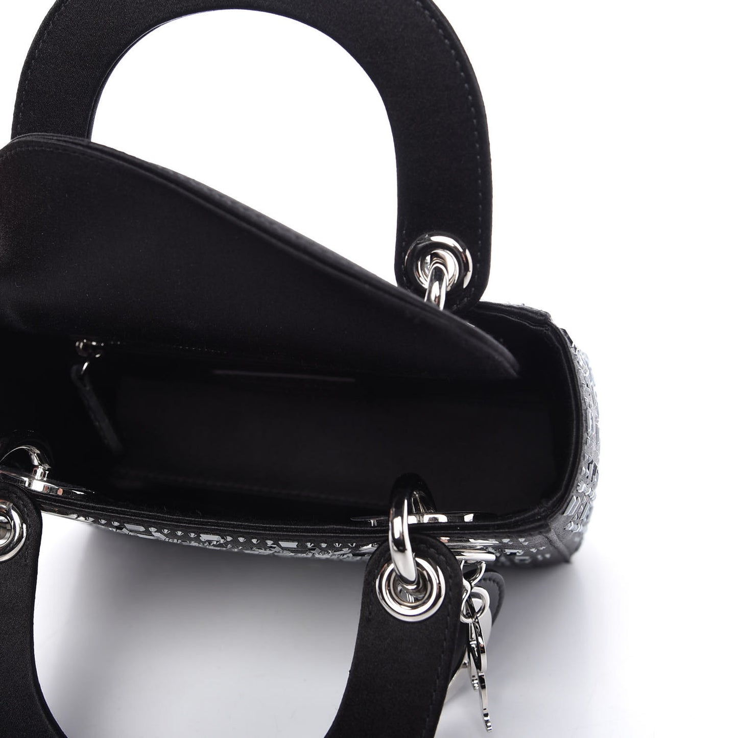 Satin Crystal Cannage Mini Lady Dior Black