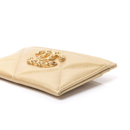 Chanel Metallic Goatskin Quilted Chanel 19 Card Holder Gold 6 of 12