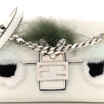 Fendi Nappa Rabbit Fox Fur Micro Buggie Baguette White Nirvana Black 8 of 11