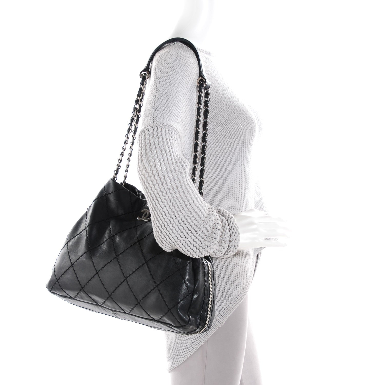 Chanel Lambskin Stitched Expandable Tote Black 2 of 8