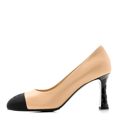 Chanel Lambskin Grosgrain Cap Toe Pumps 40 Beige Black 1 of 11