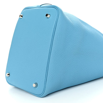 Hermes Taurillon Clemence Swift Eclat Picotin Lock 22 MM Bleu du Nord Rouge de Coeur 10 of 10