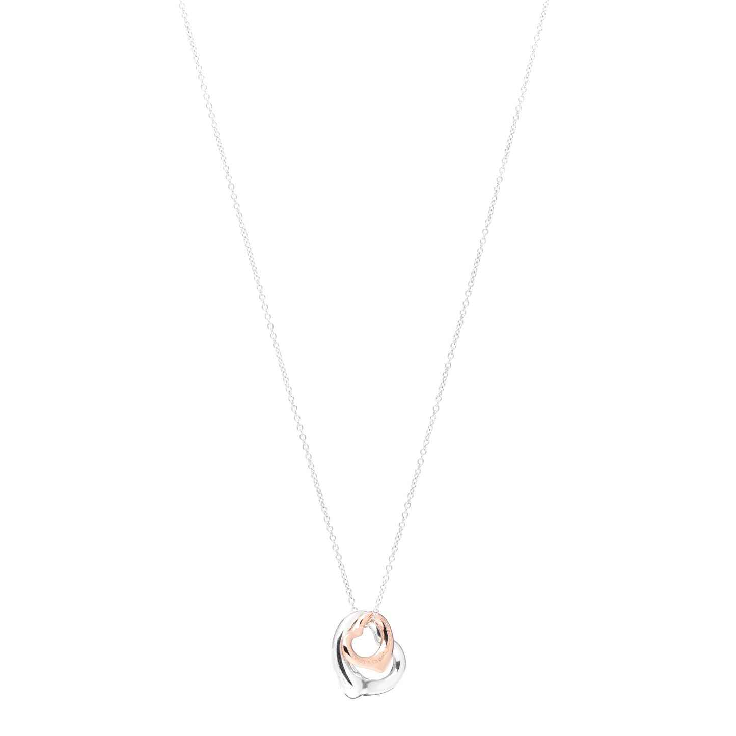 Sterling Silver 18K Rose Gold Elsa Peretti Extra Mini Double Open Heart Pendant Necklace
