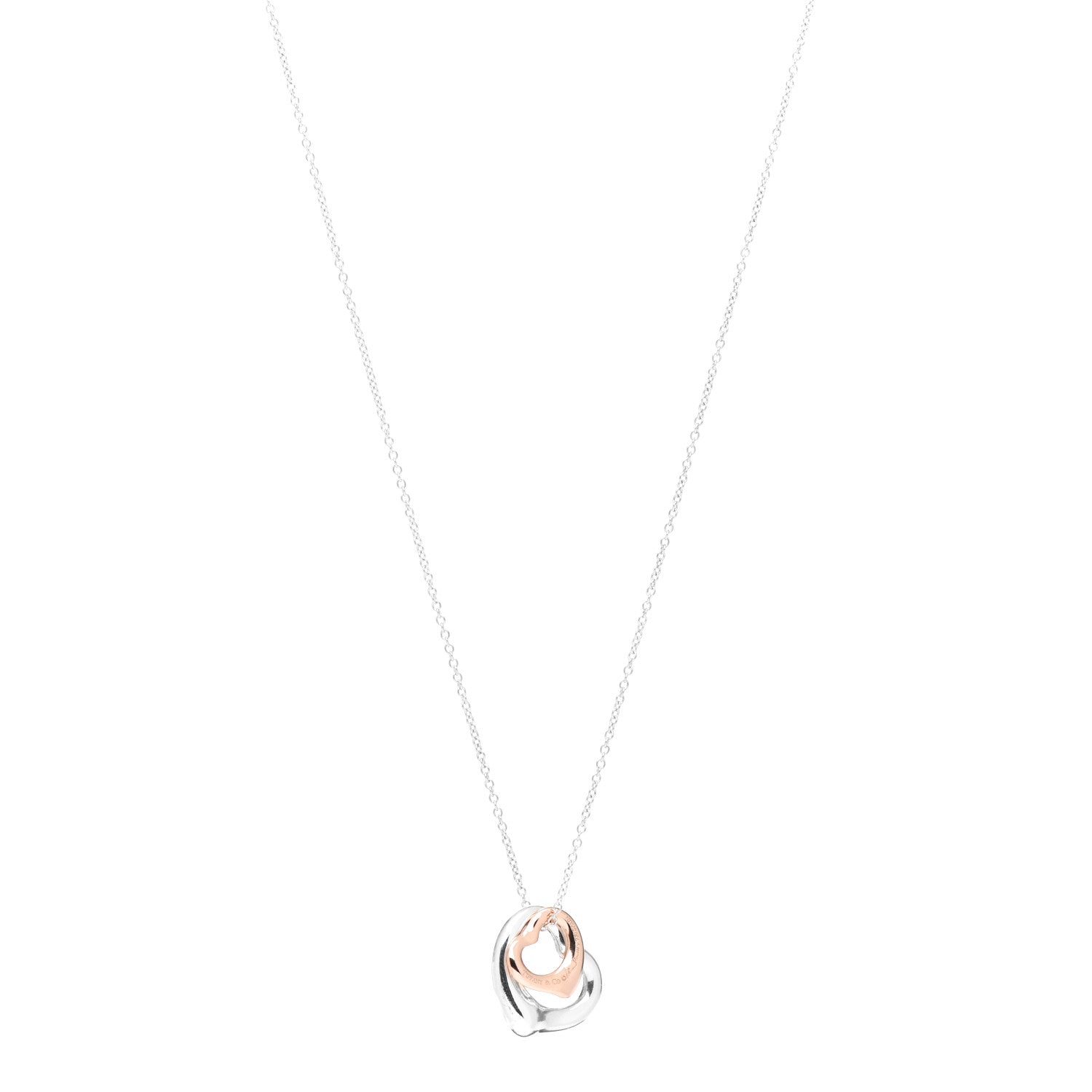 Tiffany Sterling Silver 18K Rose Gold Elsa Peretti Extra Mini Double Open Heart Pendant Necklace 1 of 4