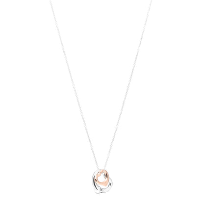 Tiffany Sterling Silver 18K Rose Gold Elsa Peretti Extra Mini Double Open Heart Pendant Necklace 1 of 4