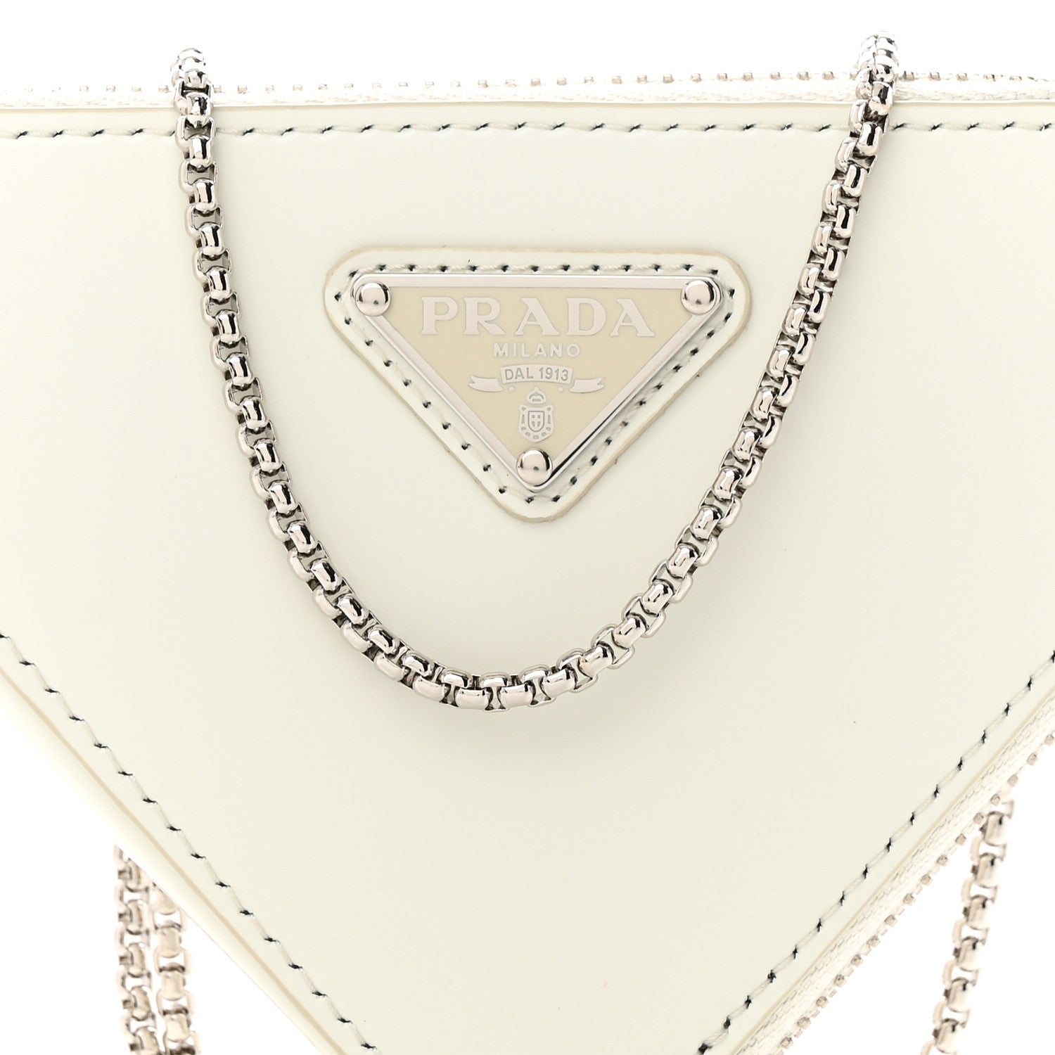 Prada Spazzolato Mini Triangle Chain Crossbody Pouch White 8 of 11