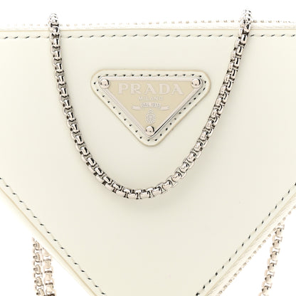 Prada Spazzolato Mini Triangle Chain Crossbody Pouch White 8 of 11
