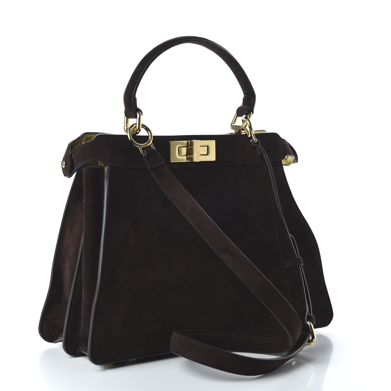 Fendi Suede Medium Peekaboo I See U Satchel Moresco Oro Chiaro 3 of 10