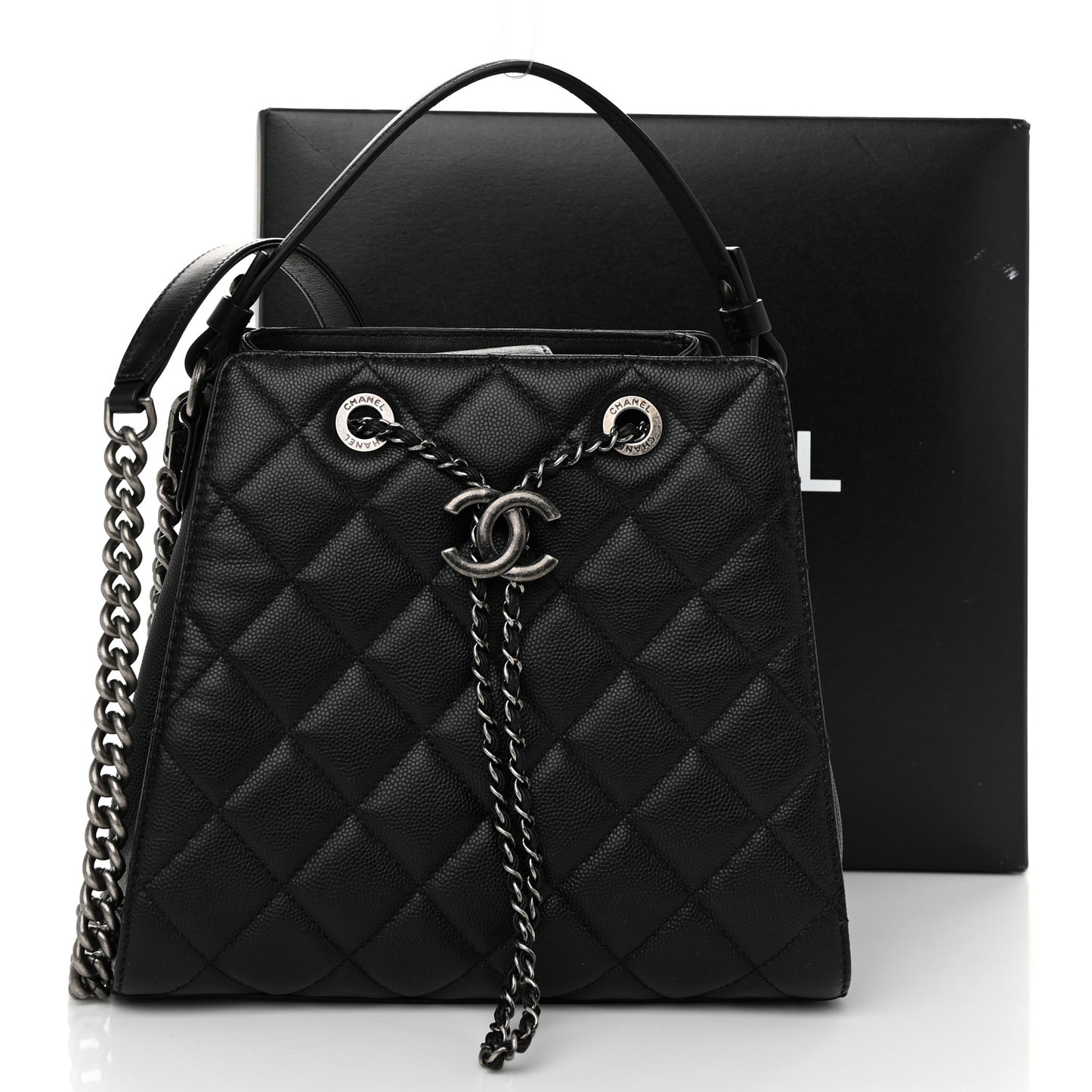 Caviar Quilted Small CC Bucket Bag Black