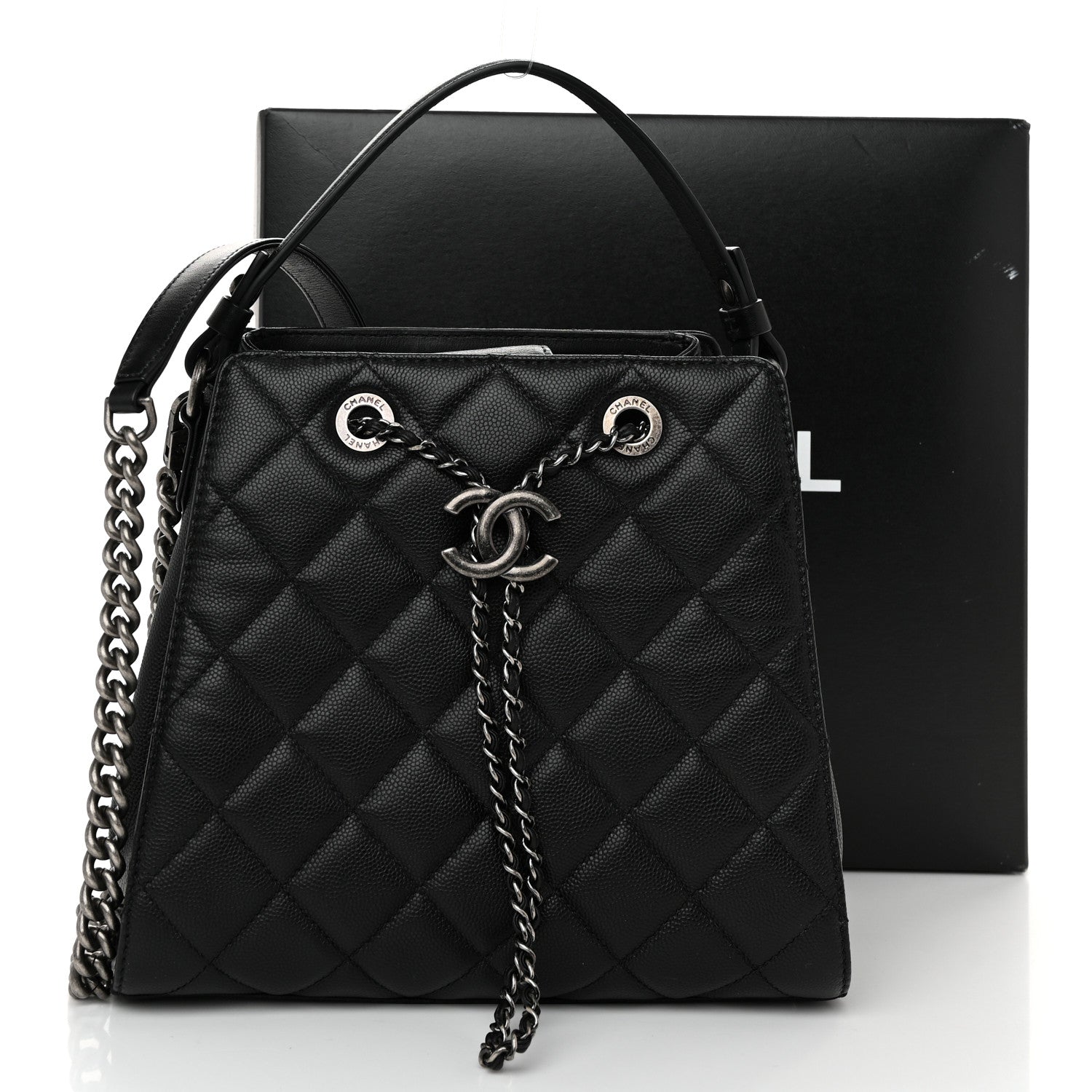 Chanel Caviar Quilted Small CC Bucket Bag Black 11 of 11