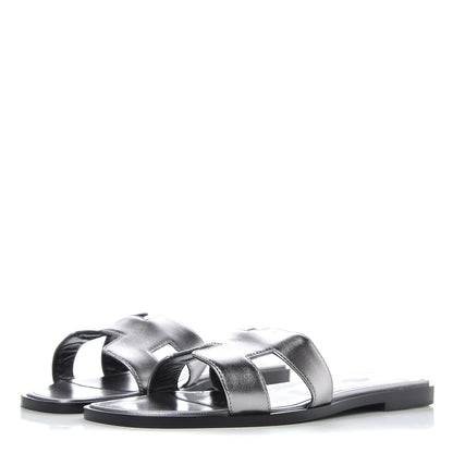 Hermes Metallic Nappa Calfskin Oran Sandals 37 Argent 3 of 11