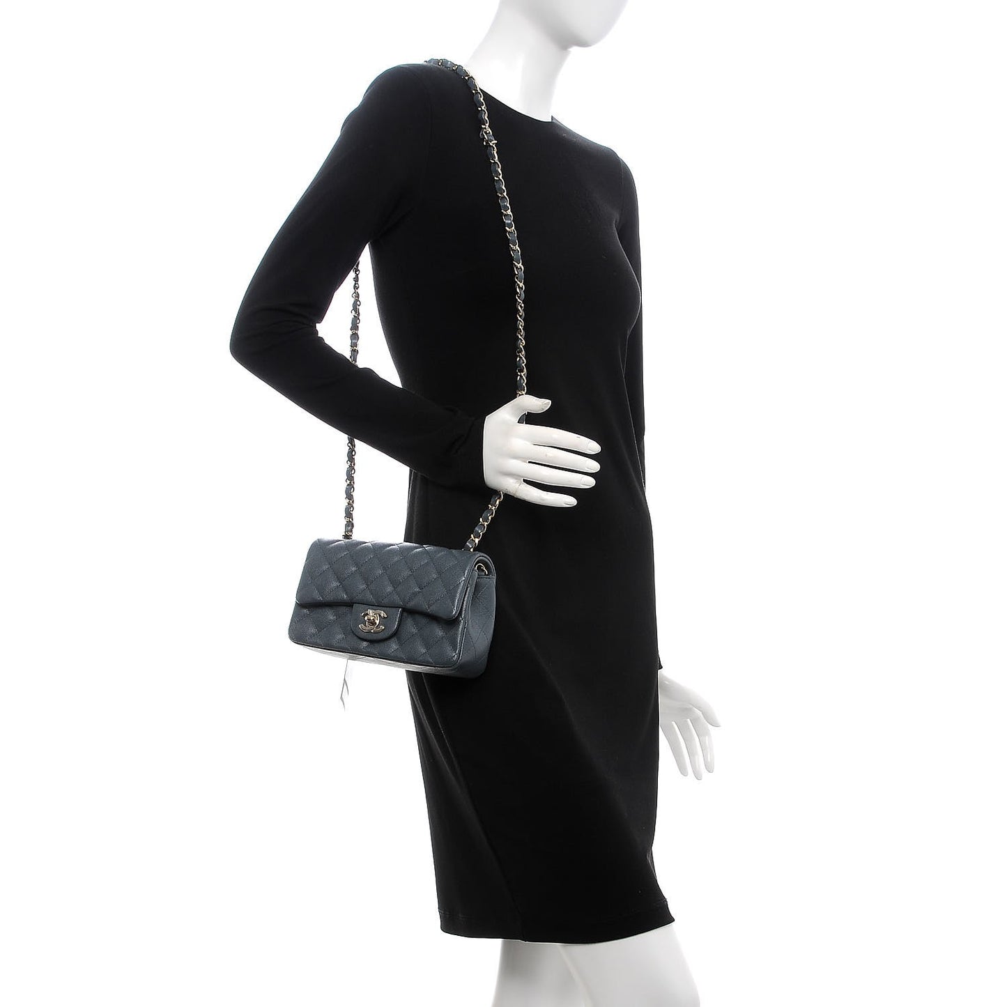 Caviar Quilted Mini Rectangular Flap Dark Grey