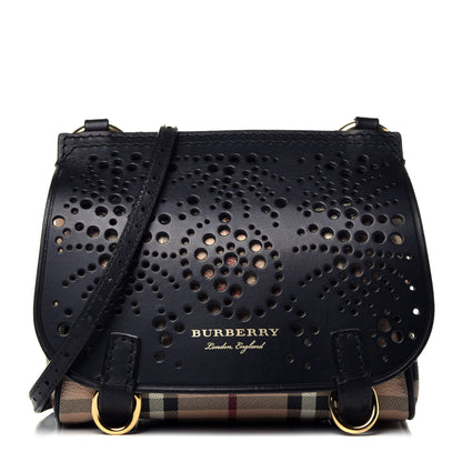 Burberry Perforated Calfskin Haymarket Check Baby Bridle Crossbody Black 1 of 9