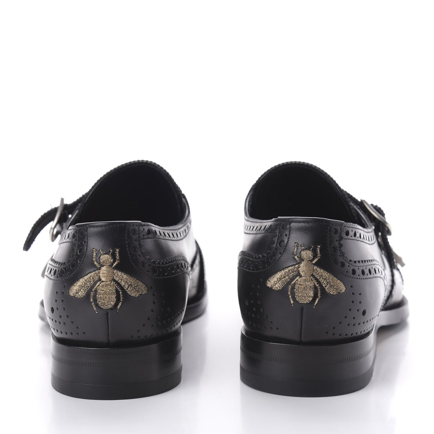 Calfskin Bee Embroidered Mens Queercore Brogue Wingtip Monk Strap Loafers 9 Black