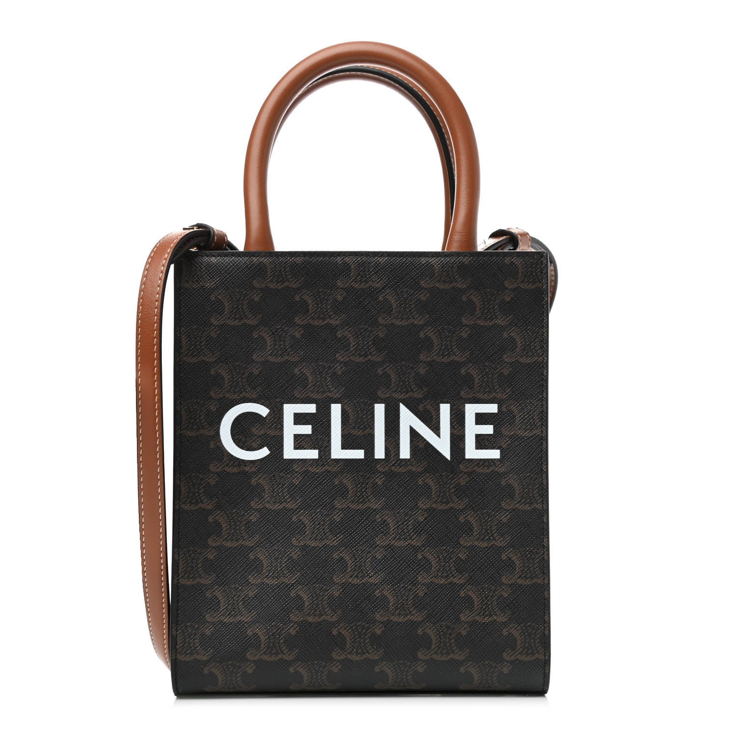 Celine Triomphe Canvas Calfskin Mini Vertical Cabas Tan 1 of 8
