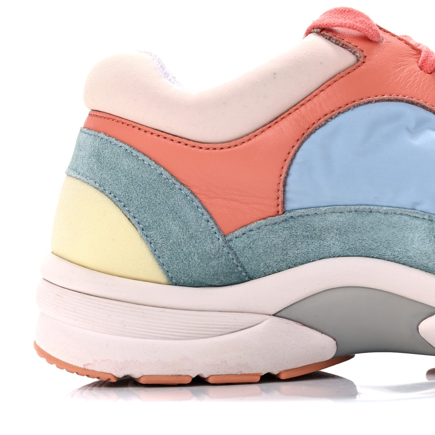 Chanel Nylon Lambskin Suede Calfskin CC Sneakers 38.5 Coral Light Blue White 13 of 18