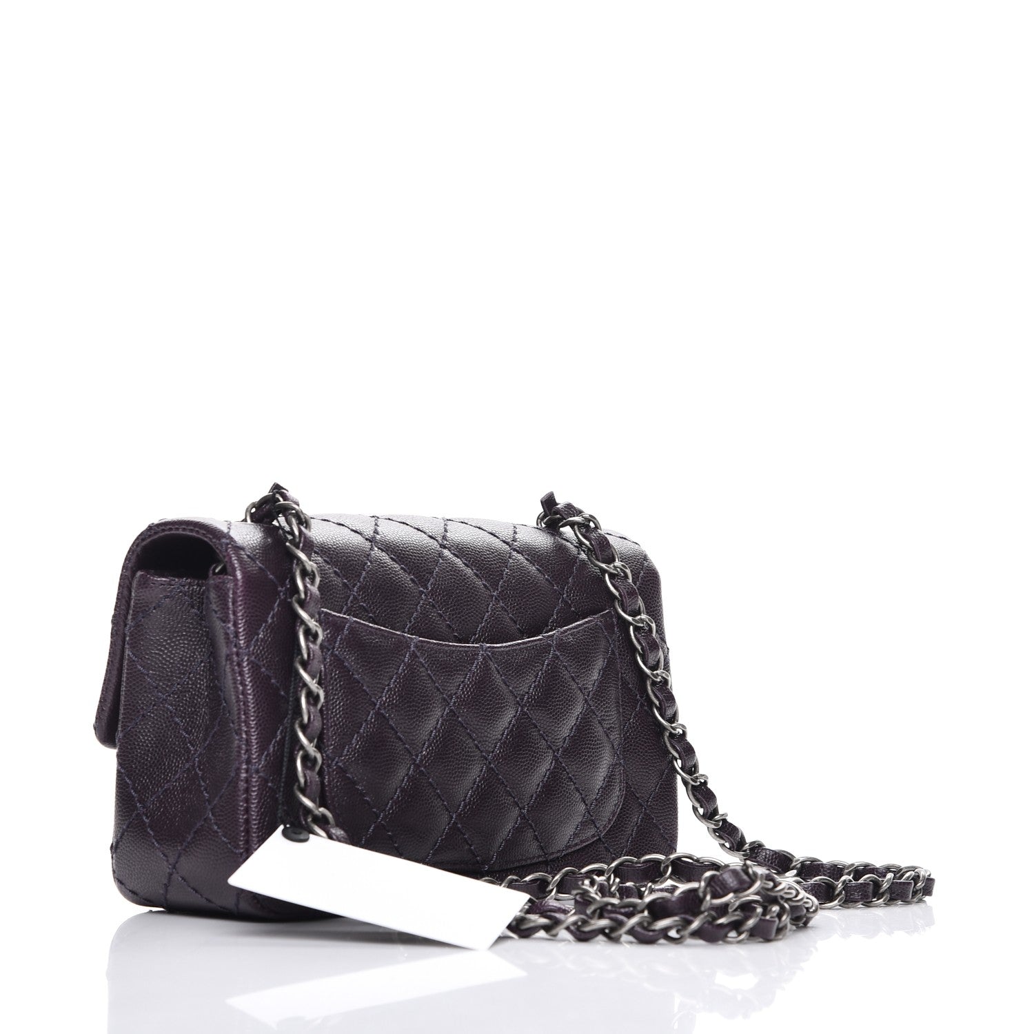 Chanel Washed Caviar Quilted Mini Rectangular Flap Dark Purple 3 of 7