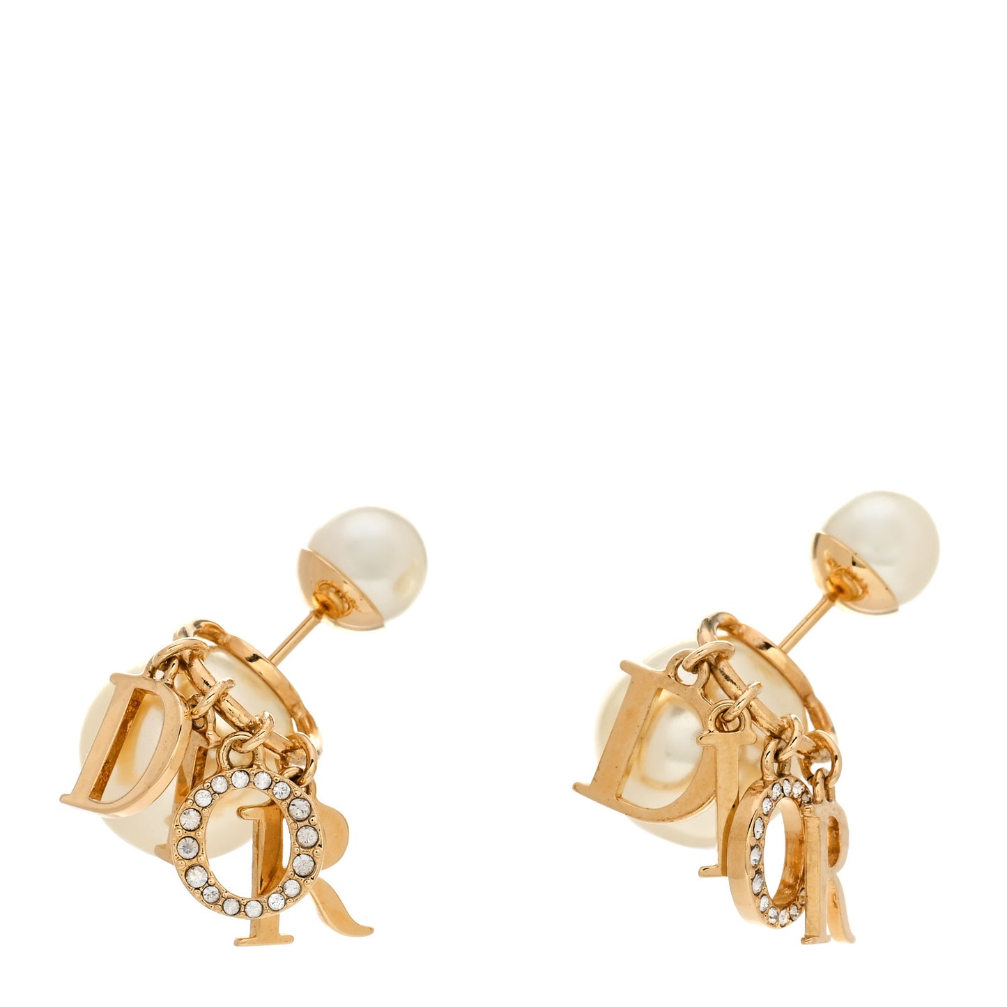 Pearl Crystal Tribal Logo Charms Earrings Gold