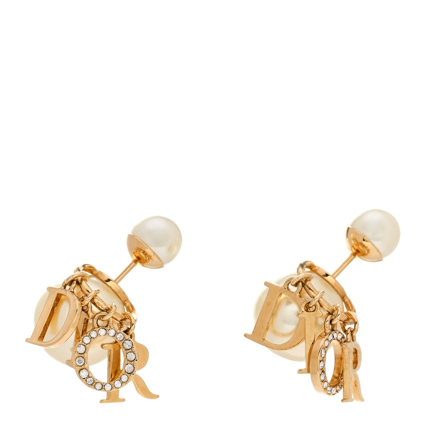 Christian Dior Pearl Crystal Tribal Logo Charms Earrings Gold 1 of 4