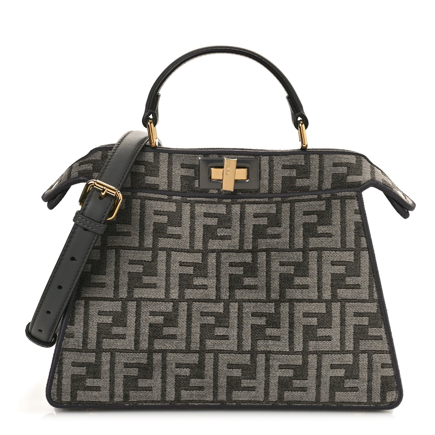Chenille Vitello Seta FF Small Peekaboo I SEE U Satchel Anthracite Asfalto