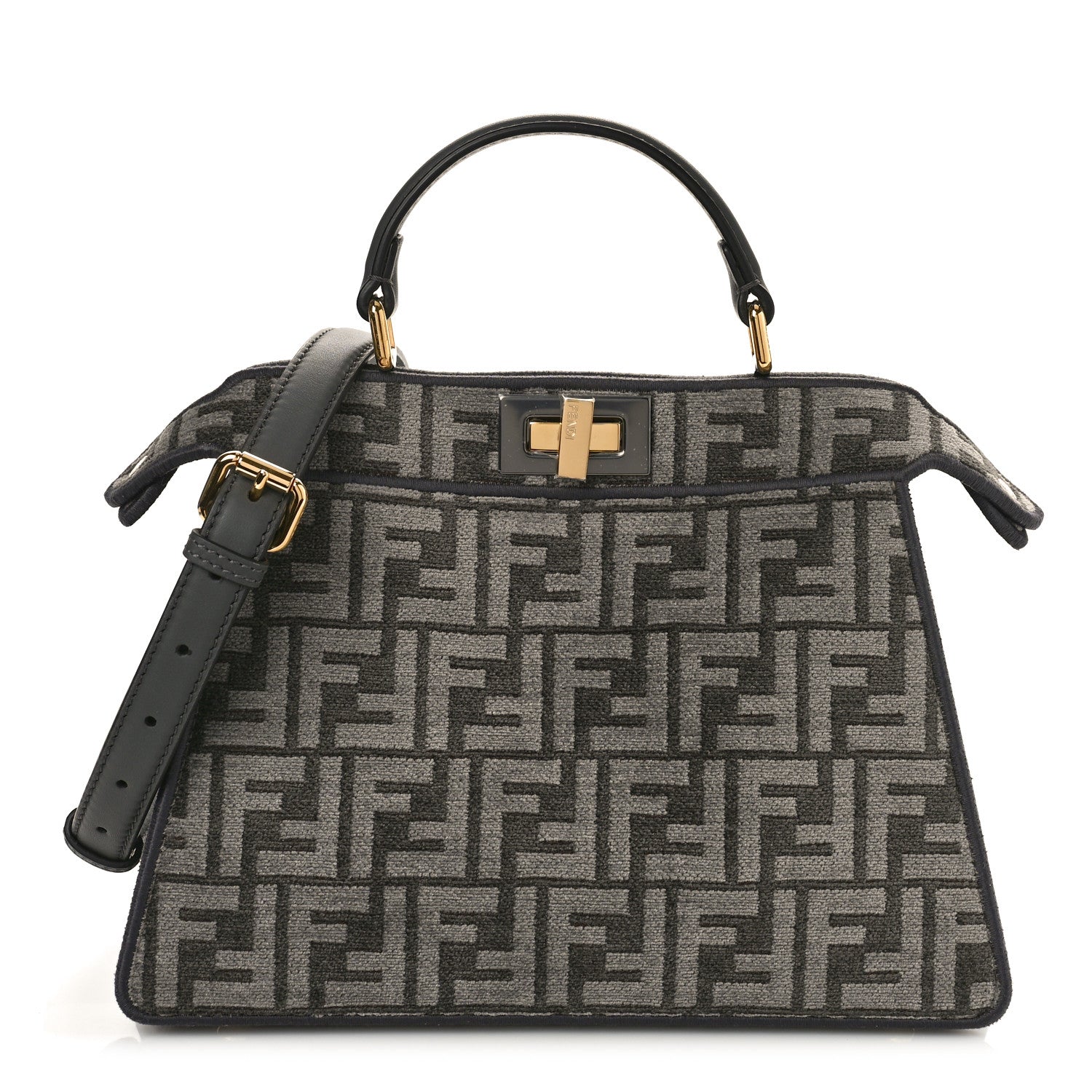 Fendi Chenille Vitello Seta FF Small Peekaboo I SEE U Satchel Anthracite Asfalto 1 of 8