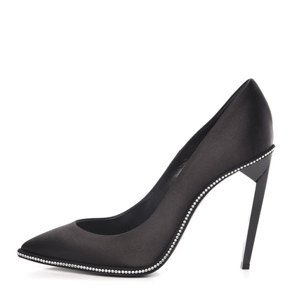 Saint Laurent Satin Crystal Embellished Freja 105 Pumps 38.5 Black 1 of 8