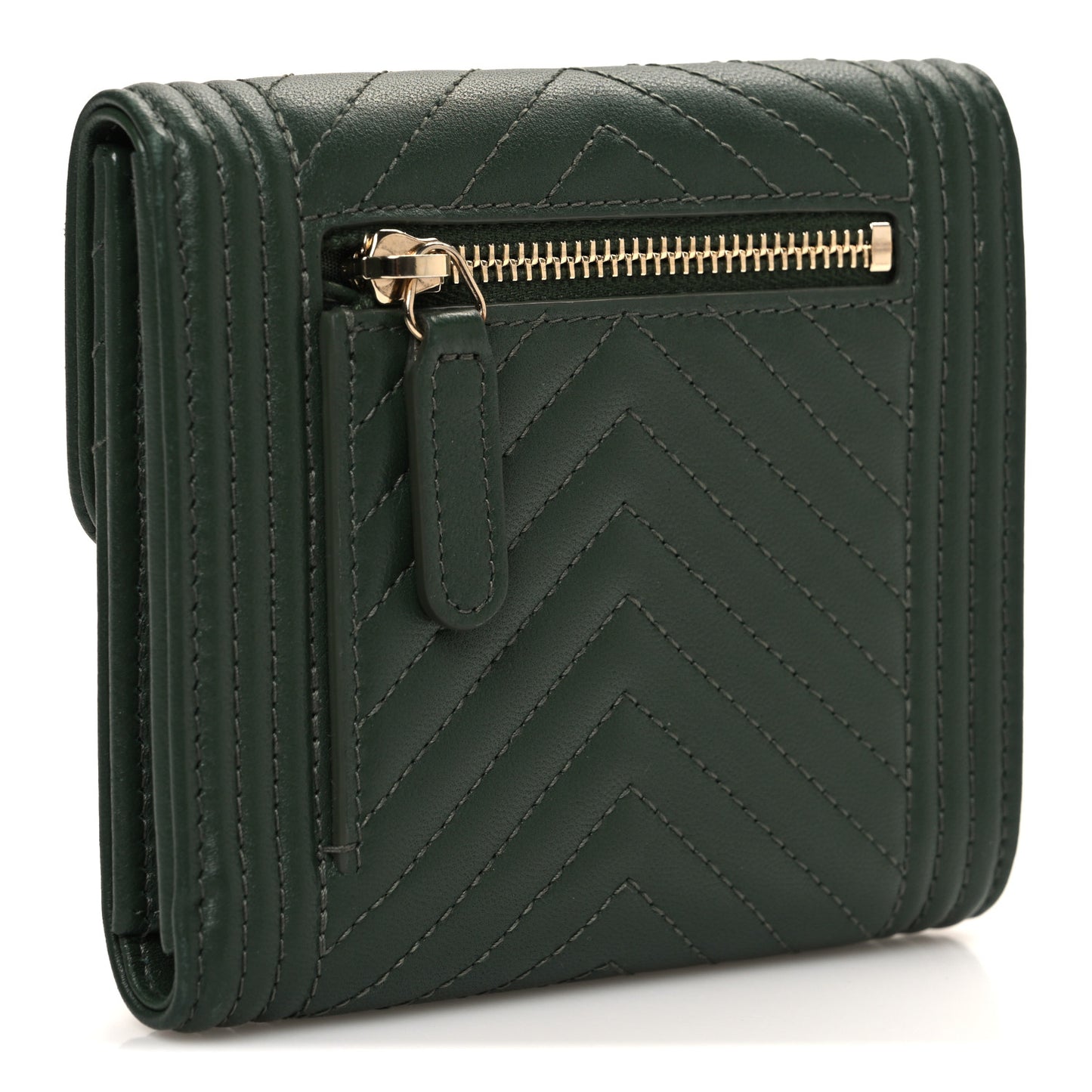 Lambskin Chevron Quilted Boy Compact Wallet Green