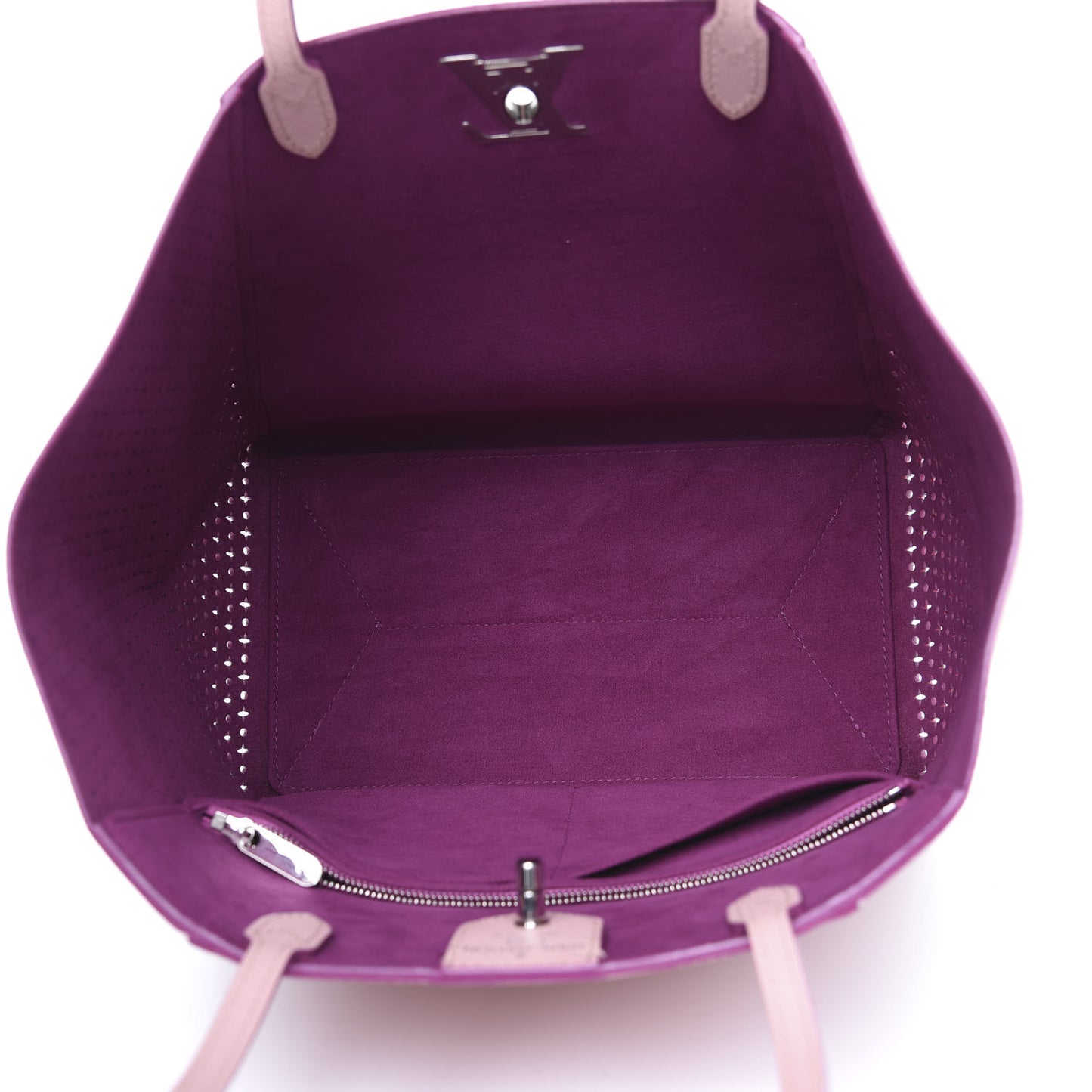 Calfskin Perforated Lockme Cabas Rose Poudre Creme