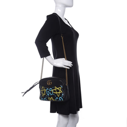 Gucci Calfskin Matelasse GucciGhost Medium GG Marmont Chain Shoulder Bag Black New Acquamarine 2 of 9