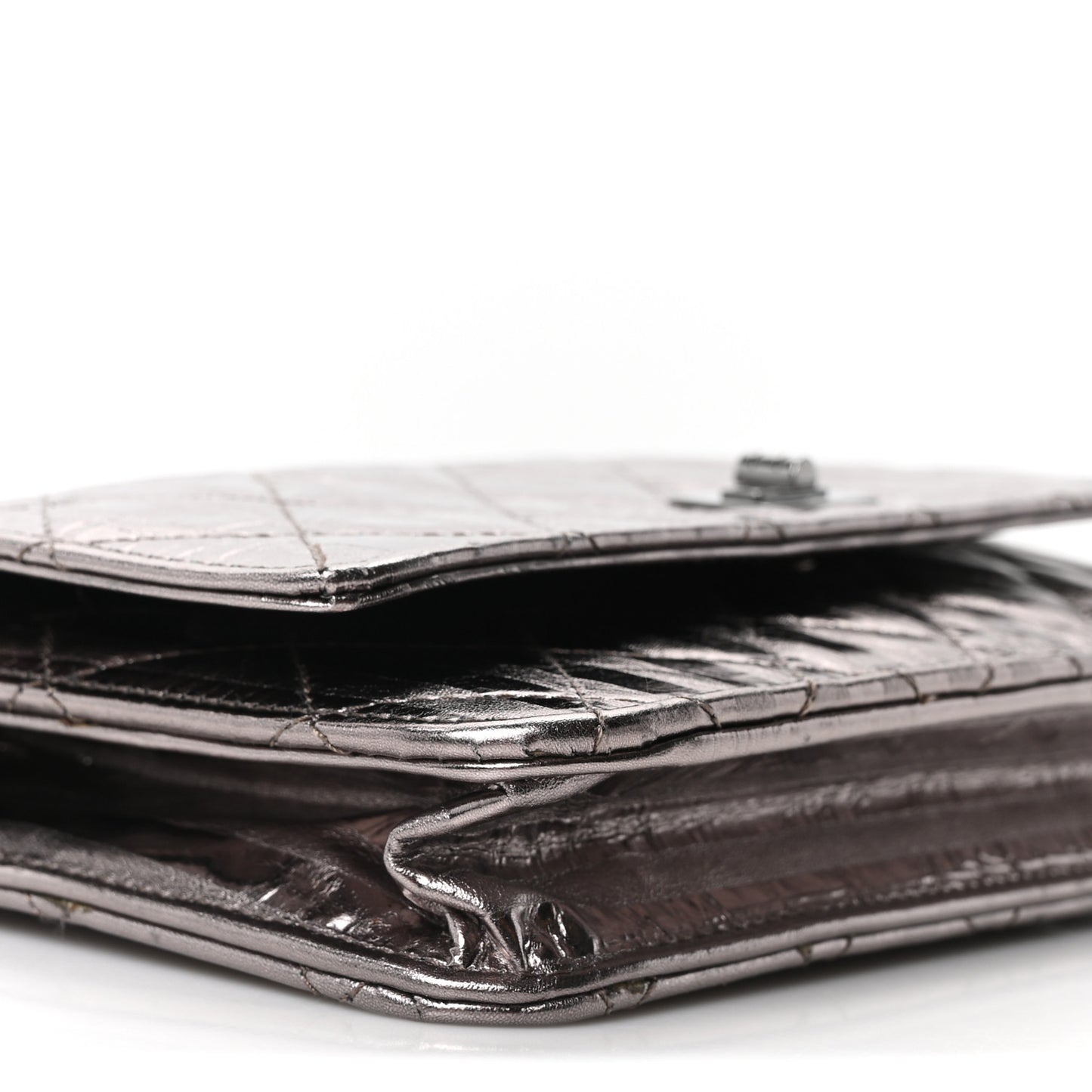 Metallic Striped Calfskin Reissue Wallet On Chain WOC Silver