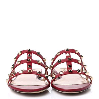 Valentino Garavani Nappa Rockstud Caged Flat Slide Sandals 36 Rubino 2 of 4