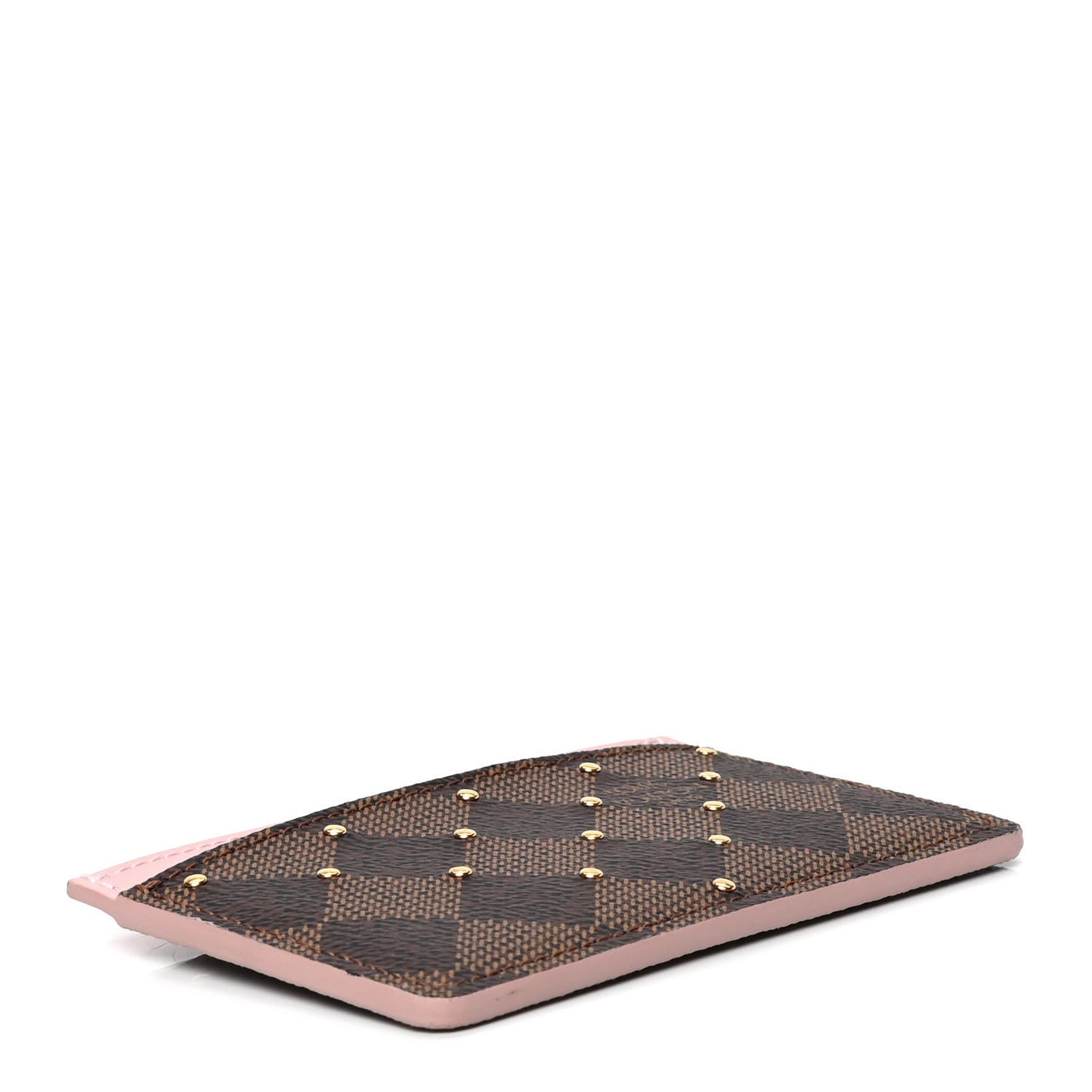 Damier Ebene Studded Card Holder Rose Ballerine