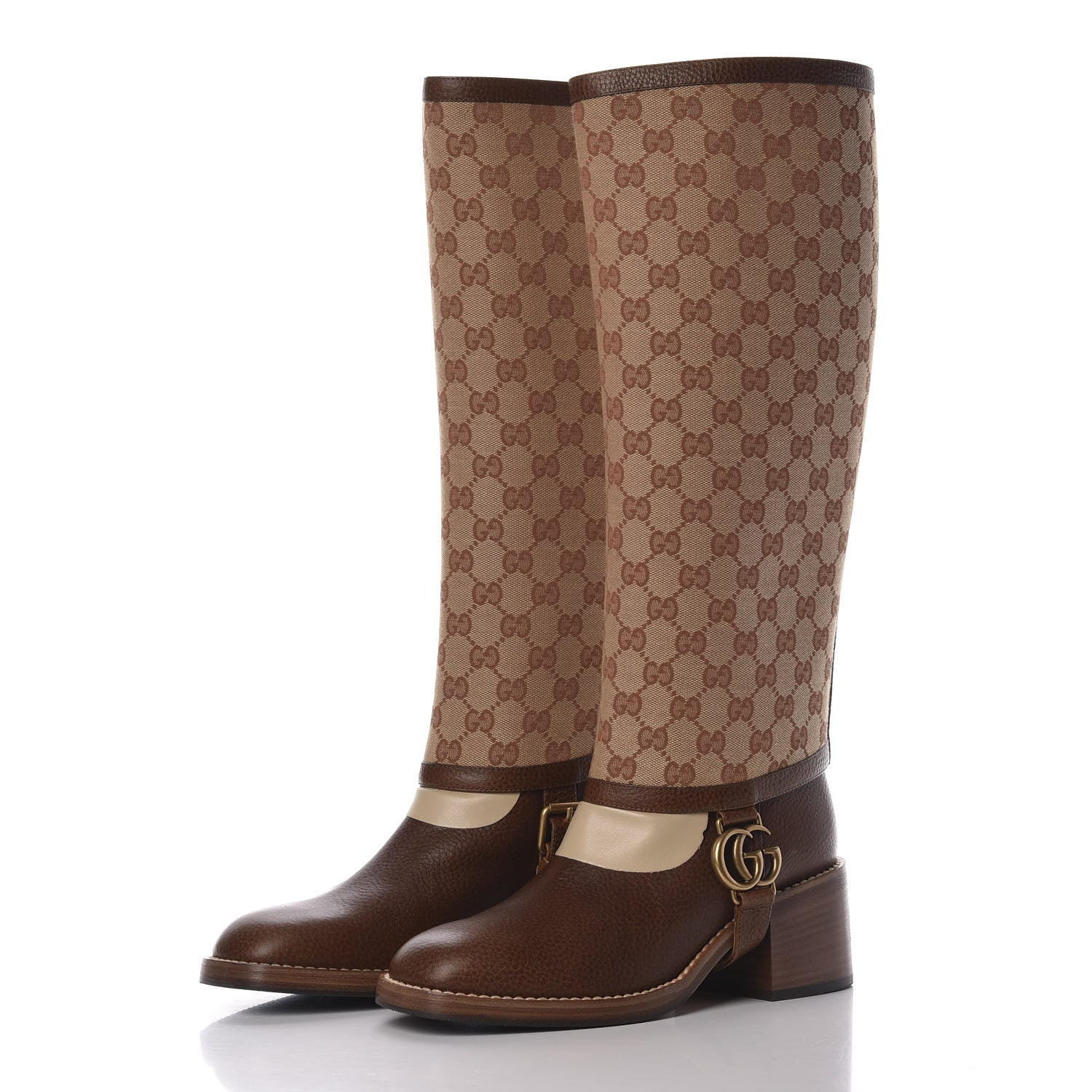 Gucci GG Monogram Calfskin Lola Tall Boots 38.5 Beige Ruggine Cuir 3 of 8