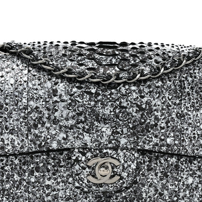 Chanel Metallic Snakeskin Medium Double Flap Black Silver 8 of 12