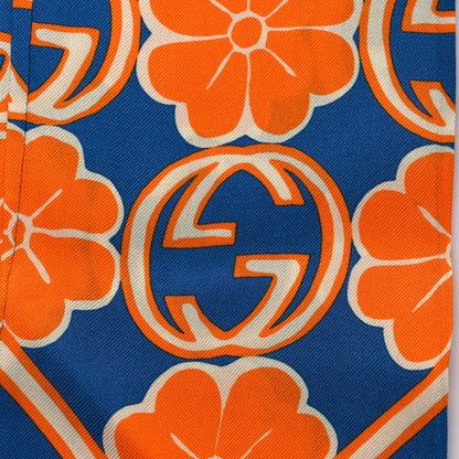 Gucci Silk Twill Foily Neck Bow Scarf Sapphire Orange 3 of 3