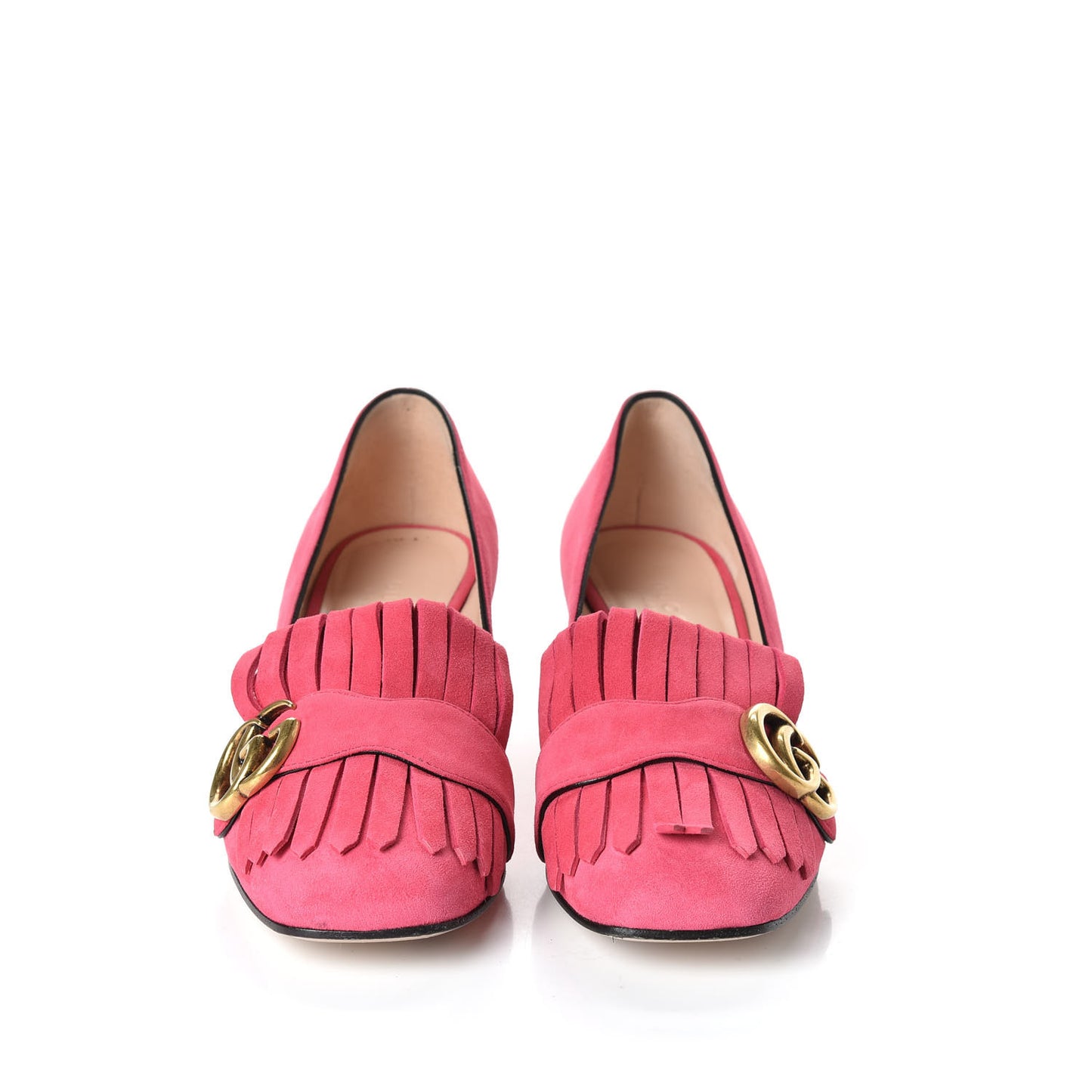 Kid Scamosciato GG Marmont Fringe 50mm Loafer Pumps 35 Hot Pink