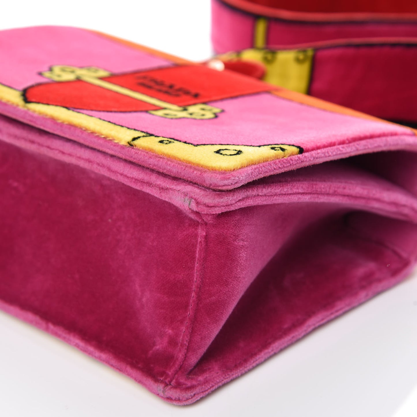 Velluto Ricamo Cahier Shoulder Bag Fuxia
