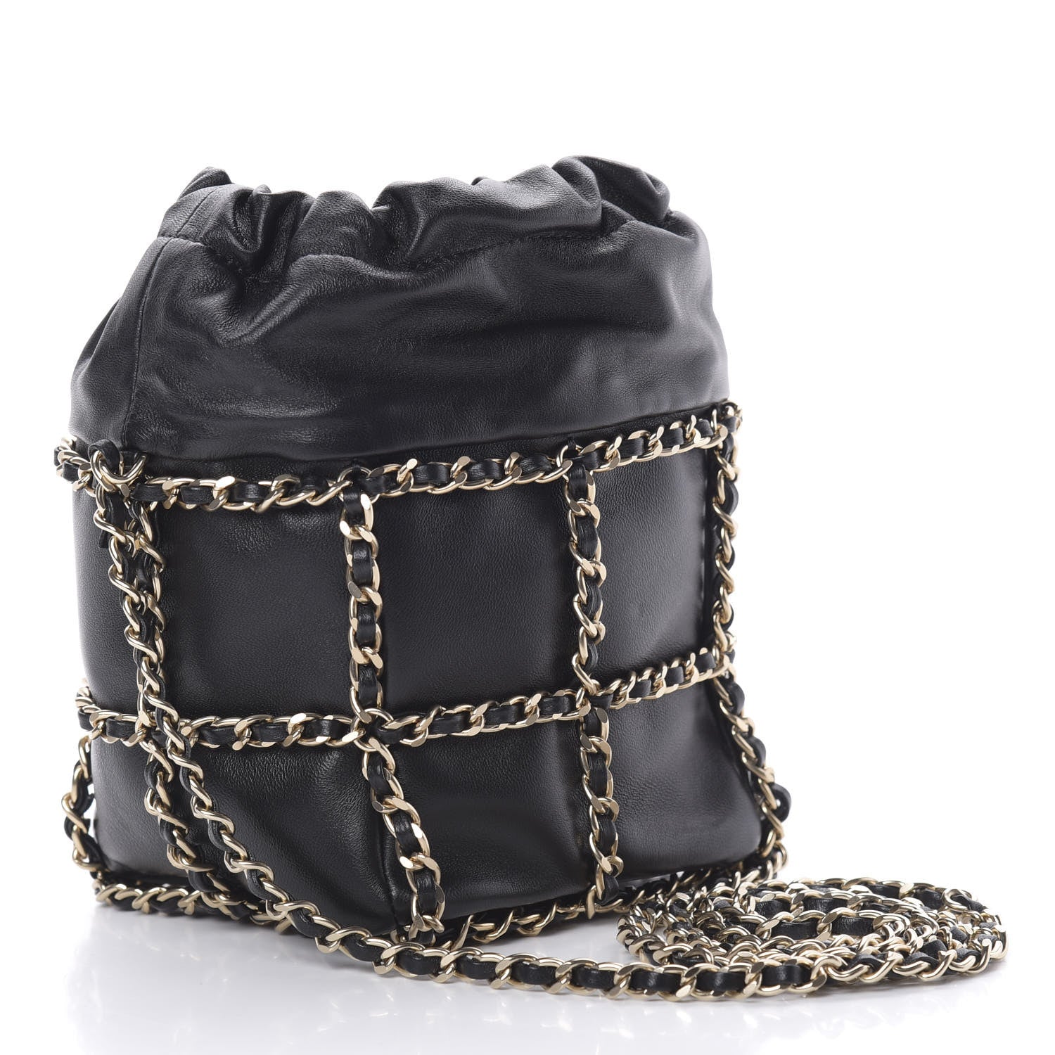 Chanel Lambskin Bucket Chain Drawstring Bag Black 3 of 11
