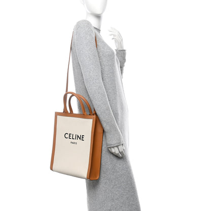 Celine Canvas Calfskin Logo Print Small Vertical Cabas Natural Tan 2 of 11