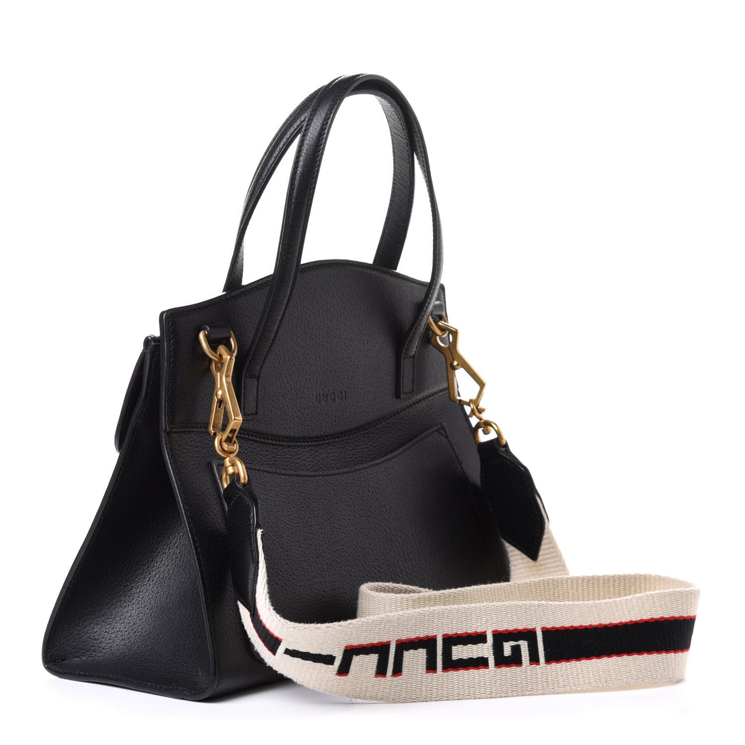 Gucci Grained Calfskin Web Crystal Butterfly Stripe Medium Totem Top Handle Bag Black 3 of 11