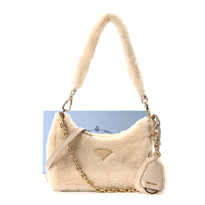 Prada Shearling Nappa Mini Re-Edition Shoulder Bag Ecru 21 of 21