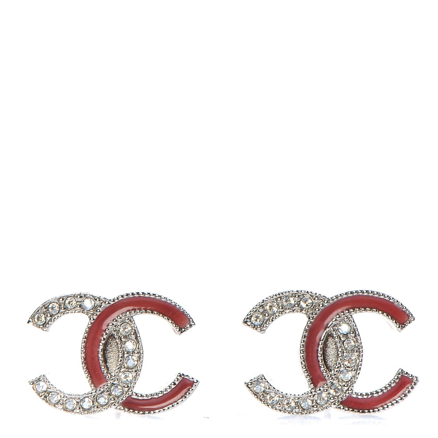 Enamel Crystal CC Earrings Silver Pink