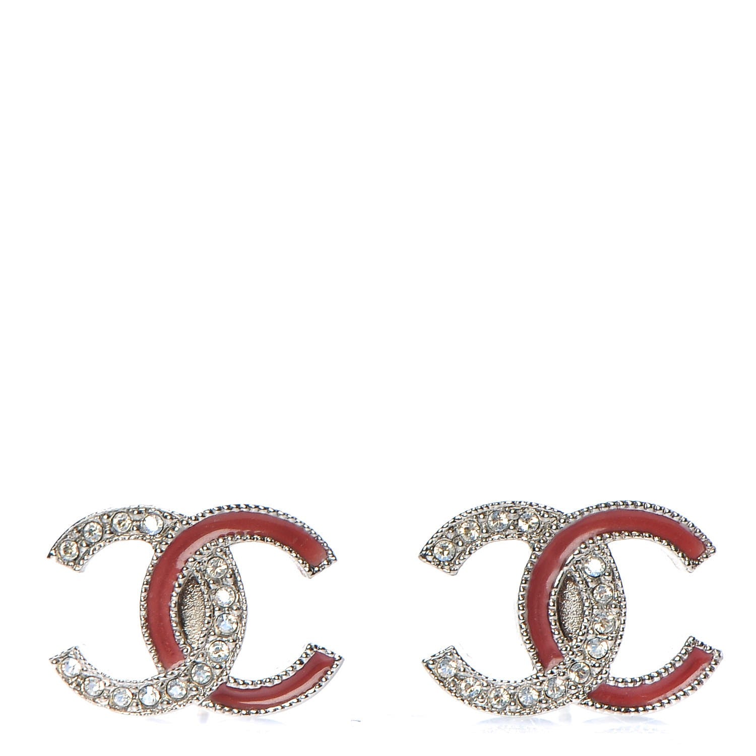 Chanel Enamel Crystal CC Earrings Silver Pink 1 of 5