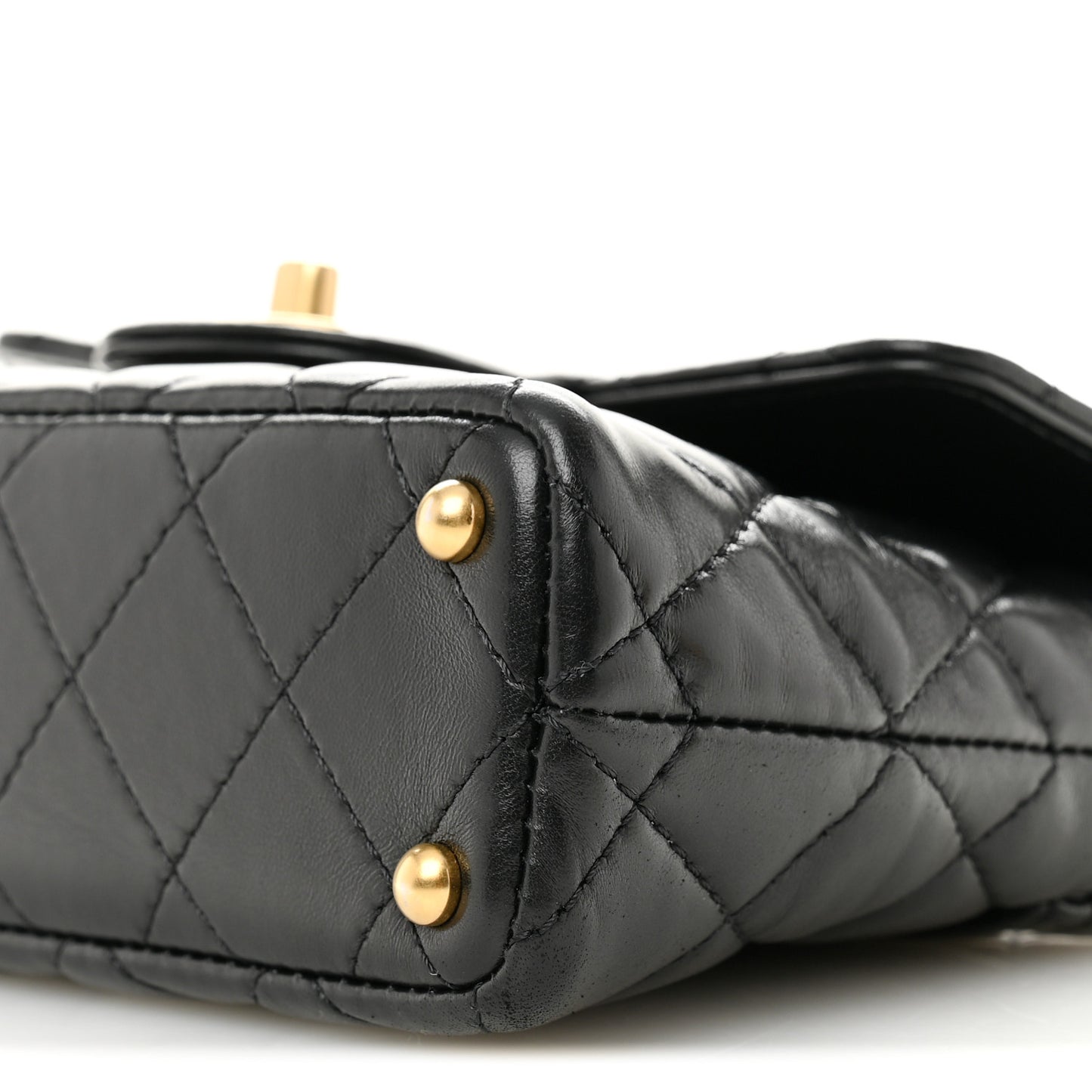 Lambskin Quilted Small Flap Top Handle Bag Black